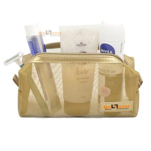 Necessaire em Tela Metalizada Dourada Personalizada