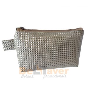 Necessaire Feminina Dourada Couro Sintético Personalizada